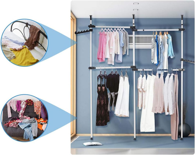 Telescopic Clothes Rack 3 Poles 4 Bars