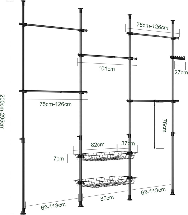 Telescopic Clothes Rail with Adjustable L-Shaped Or One-Line