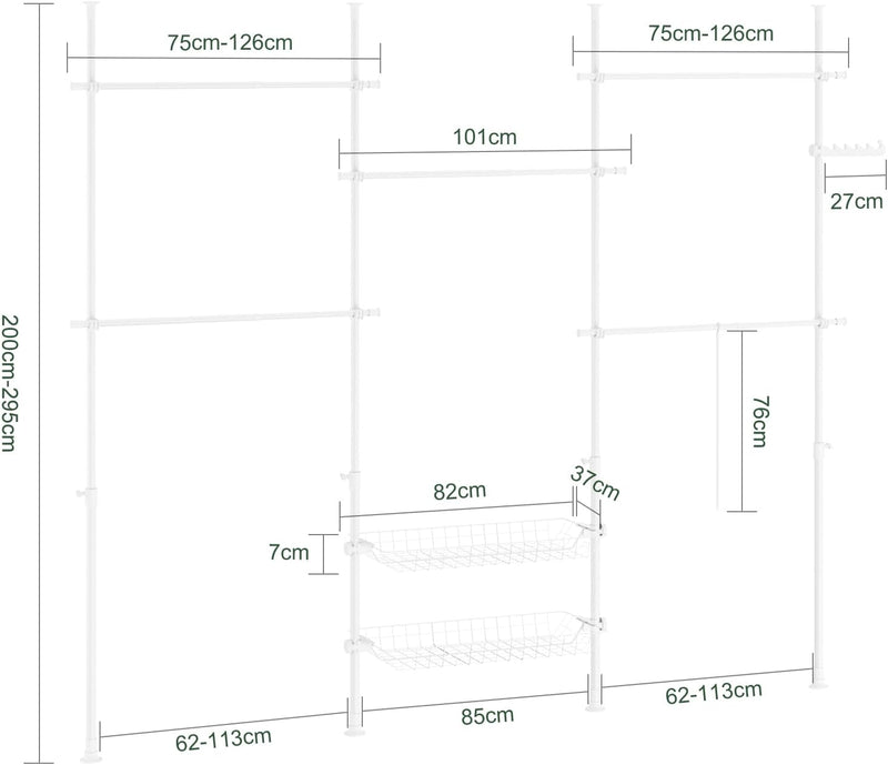 Telescopic Clothes Rail with Adjustable L-Shaped Or One-Line
