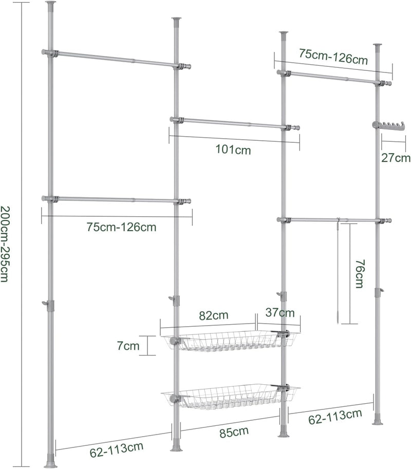 Telescopic Clothes Rail with Adjustable L-Shaped Or One-Line