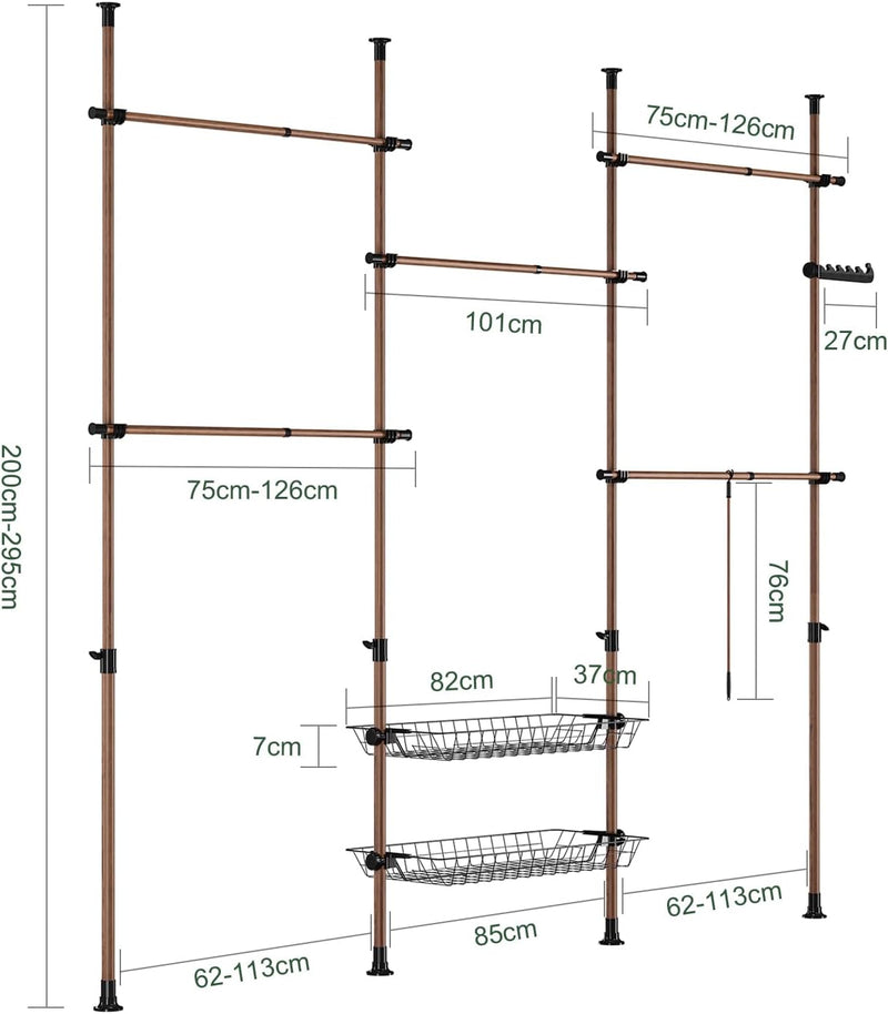 Telescopic Clothes Rail with Adjustable L-Shaped Or One-Line