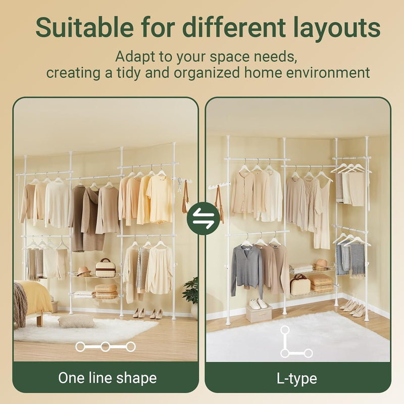 Telescopic Clothes Rail with Adjustable L-Shaped Or One-Line