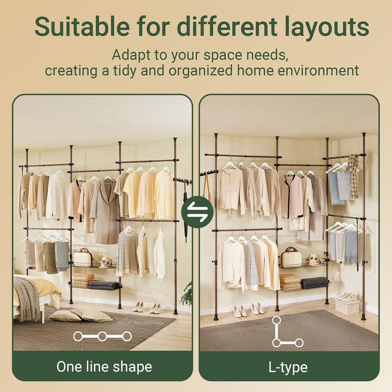 Telescopic Clothes Rail with Adjustable L-Shaped Or One-Line