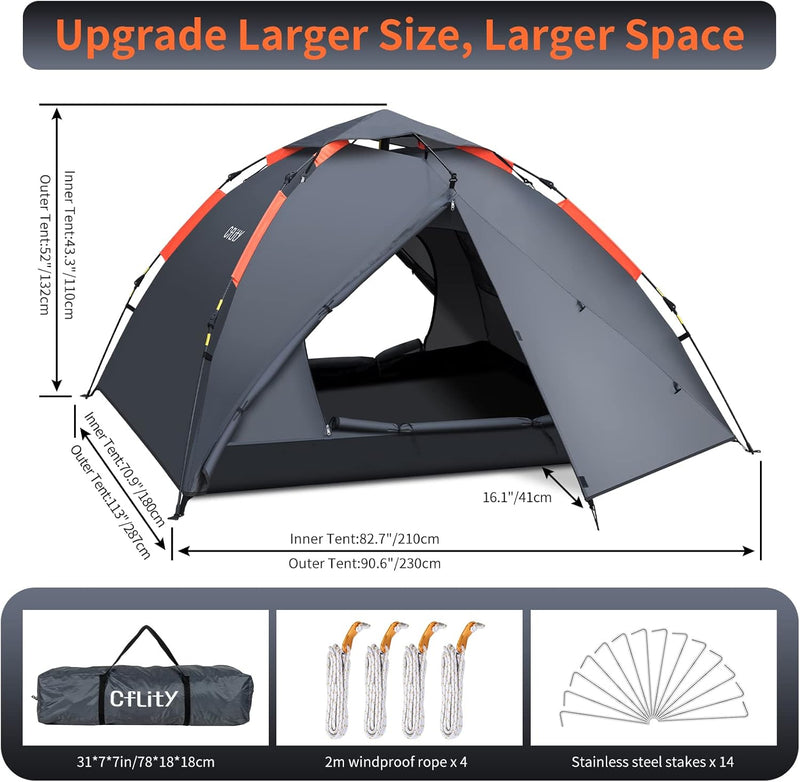 Tent 3 Man Instant Pop Up Waterproof Three