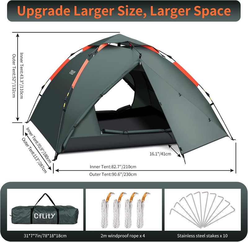Tent 3 Man Instant Pop Up Waterproof Three