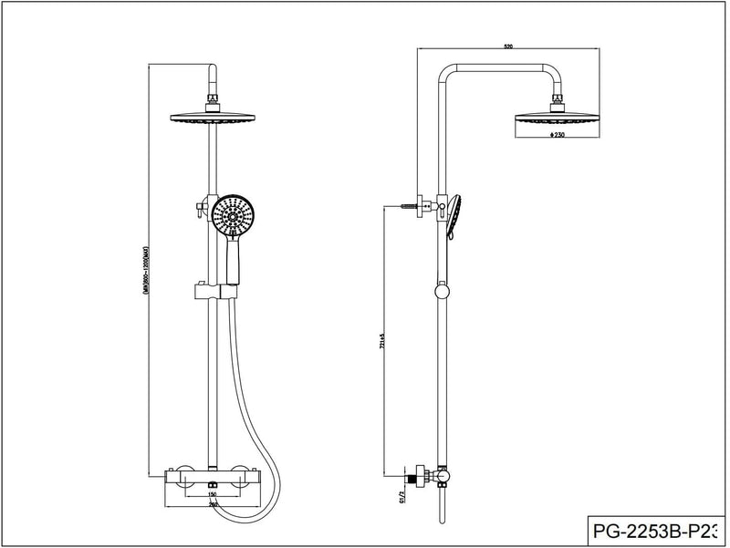 Thermostat Shower Set with Overhead Thermostatic Mixer