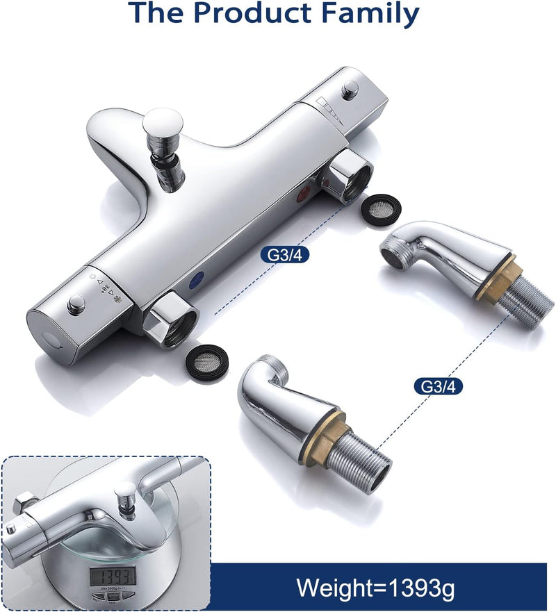 Thermostatic Bath Shower Mixer Bar Anti Scald 38
