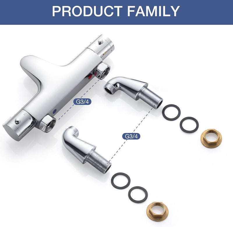 Thermostatic Bath Shower Mixer Tap Deck Mounted Bar
