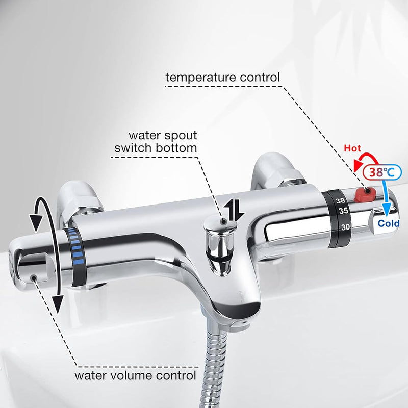 Thermostatic Bath Shower Mixer Tap Deck Mounted Taps