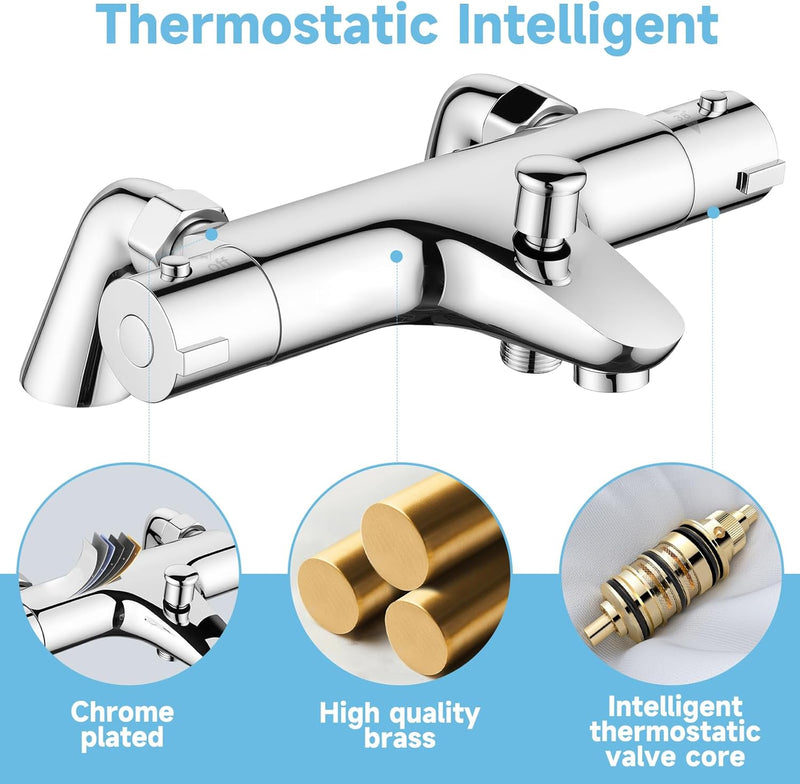 Thermostatic Bath Shower Mixer Tap Set Solid Brass