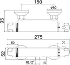 Thermostatic Bath Shower Mixer Tap Wall Mounted Bar