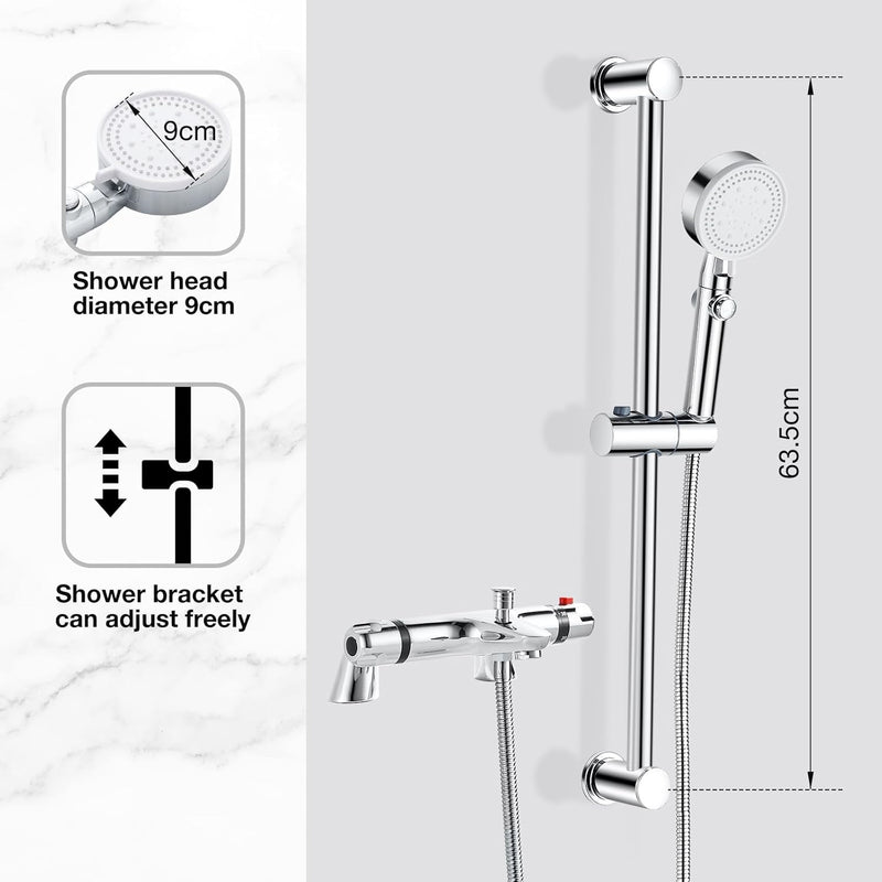 Thermostatic Bath Shower Mixer Tap with Riser Kit