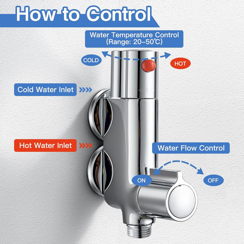 Thermostatic Bath Shower Mixer Tap with Riser Kit