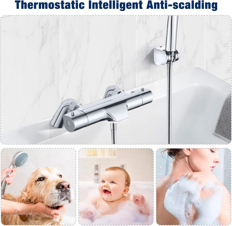 Thermostatic Bath Shower Mixer Waterfall Filler Deck Mounted