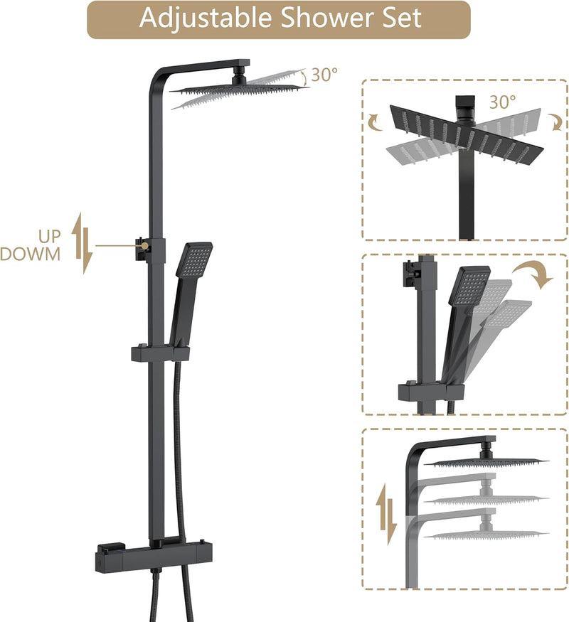 Thermostatic Mixer Shower Set Square Bathroom Thermostat System