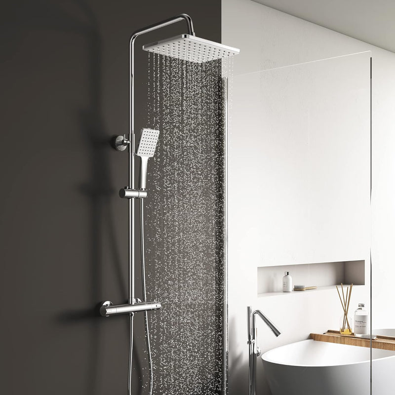 Thermostatic Shower Mixer Set Overhead Rainfall Handheld Bar