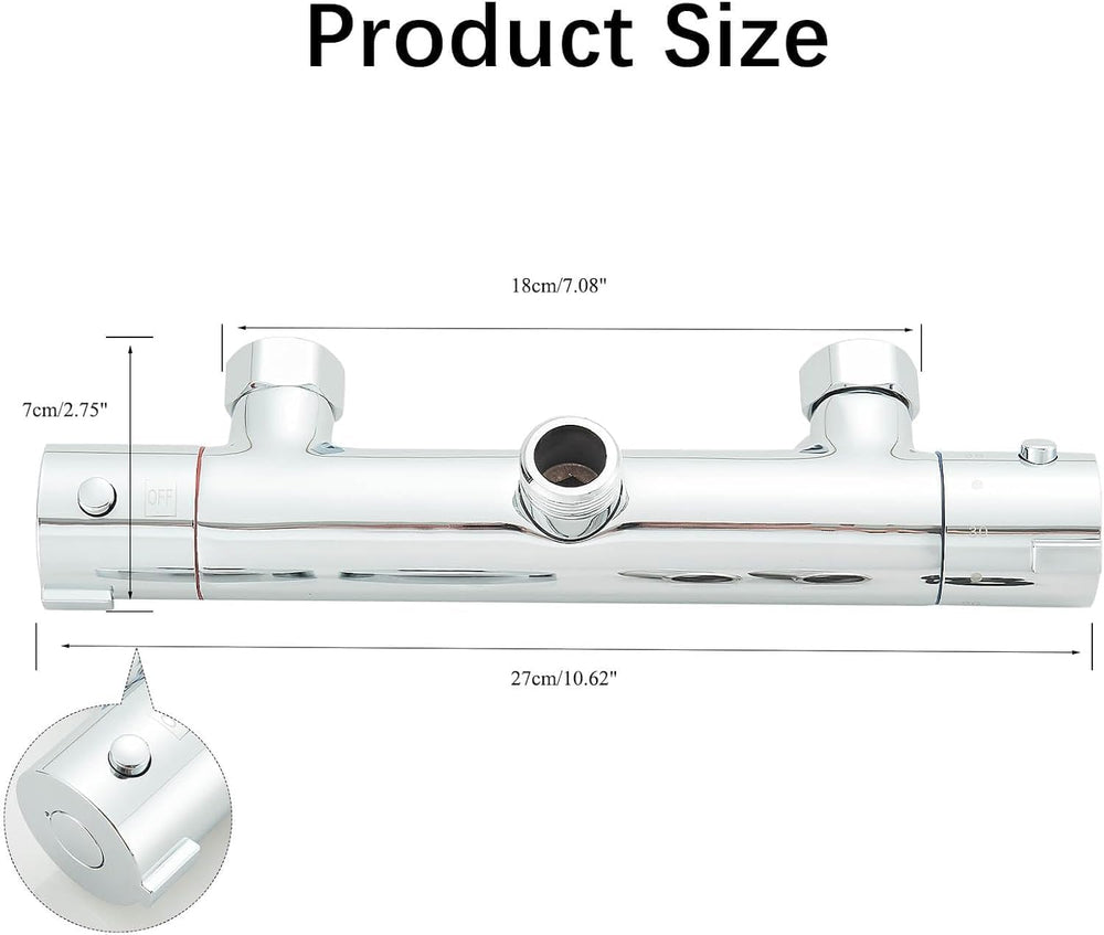 Thermostatic Shower Mixer Bar 2 Outlet Wall Mounted
