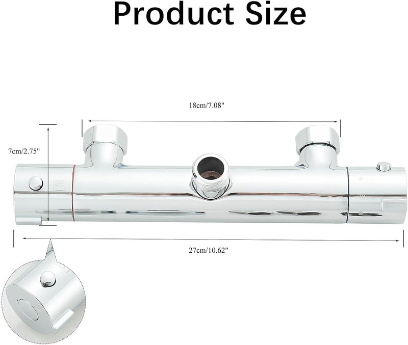 Thermostatic Shower Mixer Bar 2 Outlet Wall Mounted