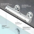 Thermostatic Shower Mixer Bar 2 Outlet Wall Mounted