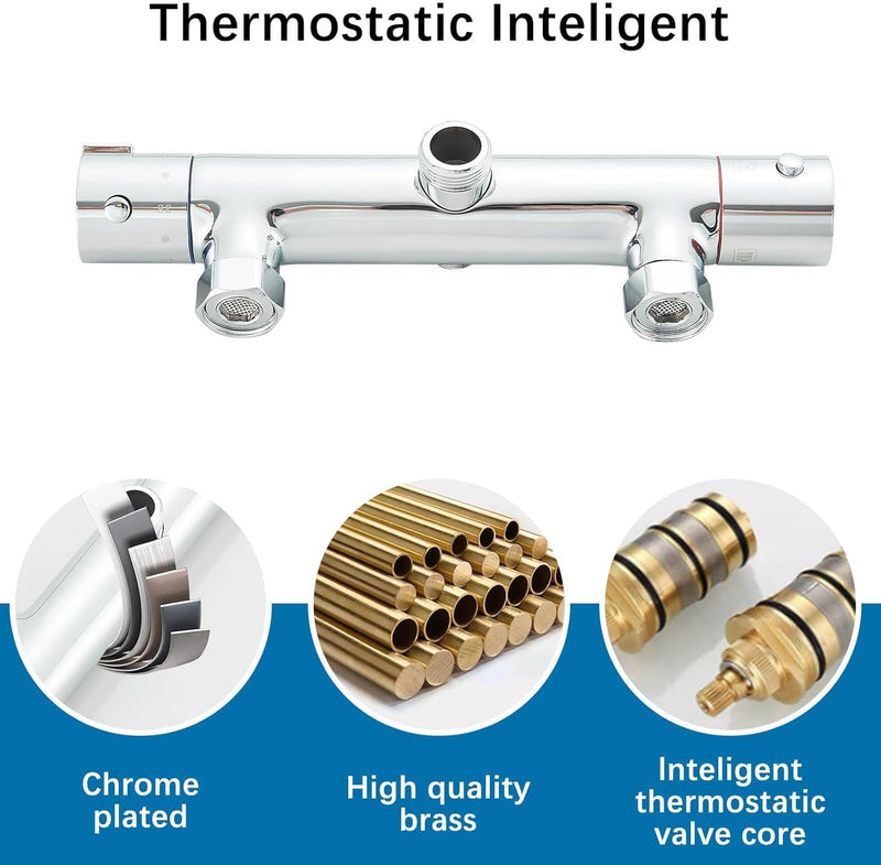 Thermostatic Shower Mixer Bar 2 Outlet Wall Mounted