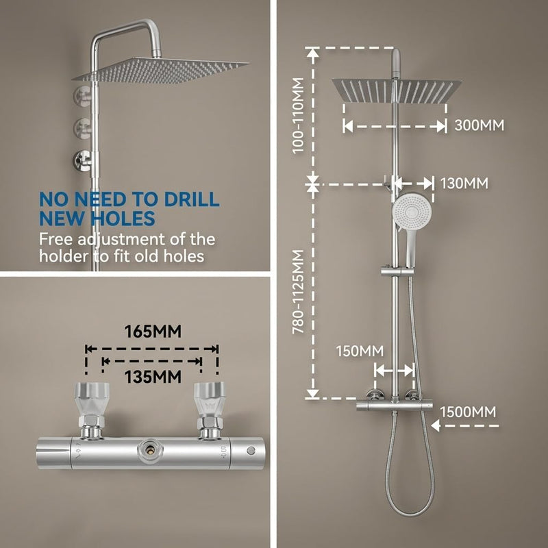 Thermostatic Shower Mixer Set 25CM Rainfall Head