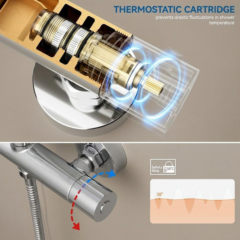 Thermostatic Shower Mixer Set 25CM Rainfall Head