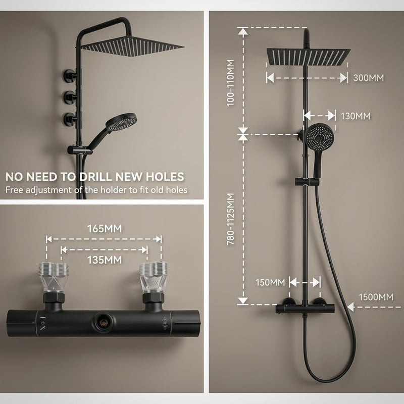 Thermostatic Shower Mixer Set 25CM Rainfall Head