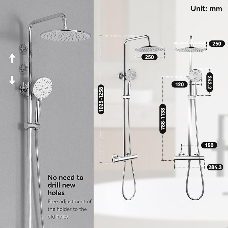 Thermostatic Shower Mixer Set 25CM Rainfall Head