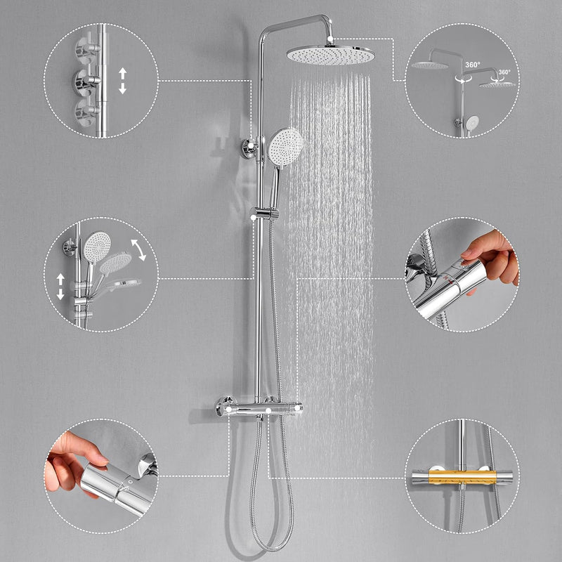Thermostatic Shower Mixer Set 25CM Rainfall Head