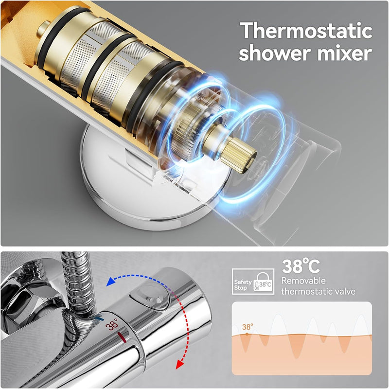 Thermostatic Shower Mixer Set 25CM Rainfall Head