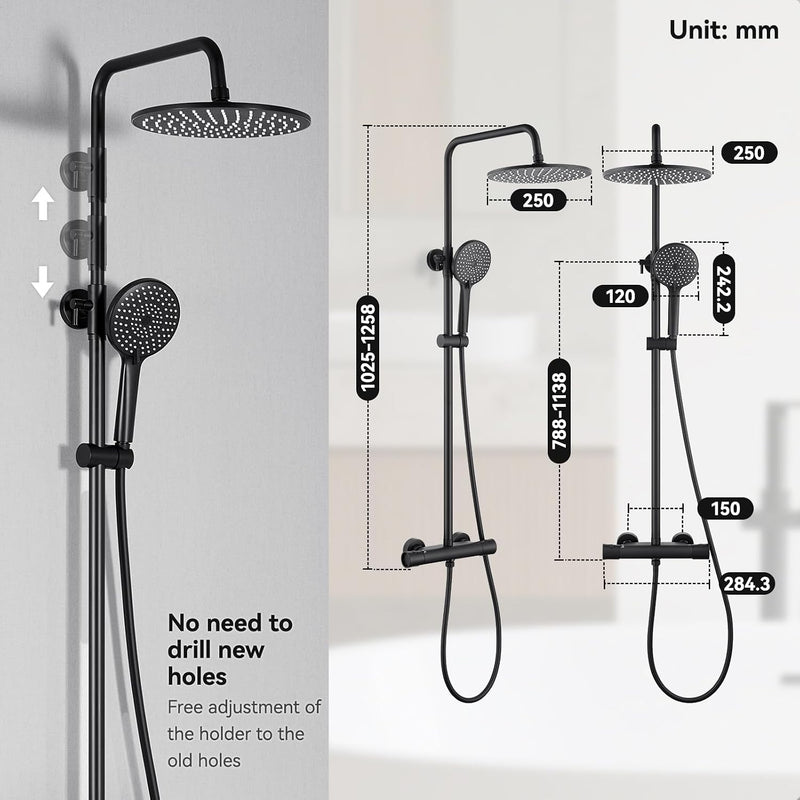 Thermostatic Shower Mixer Set 25CM Rainfall Head