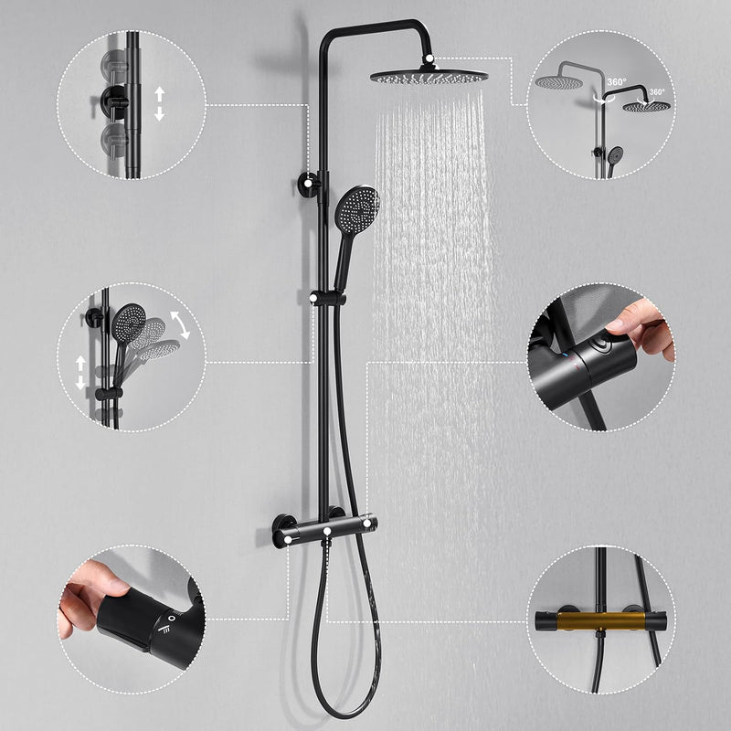 Thermostatic Shower Mixer Set 25CM Rainfall Head