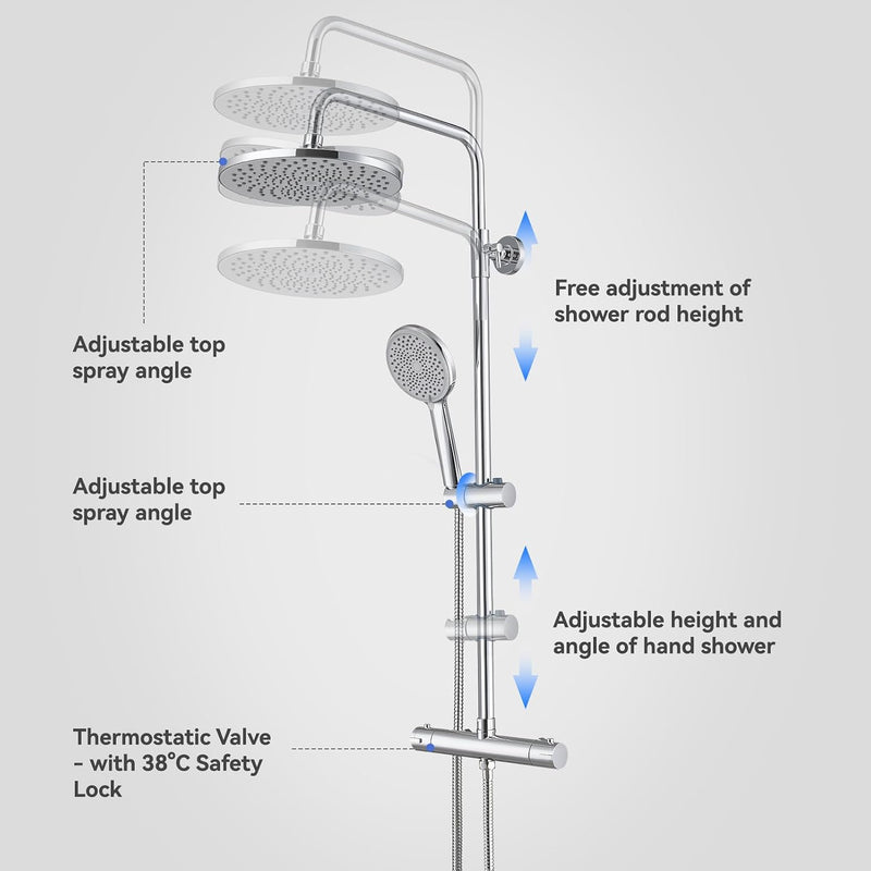 Thermostatic Shower Mixer Set 5 Jet Types Hand