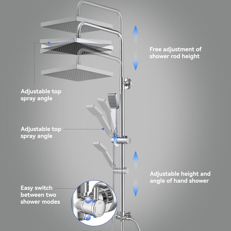 Thermostatic Shower Mixer Set 5 Jet Types Hand