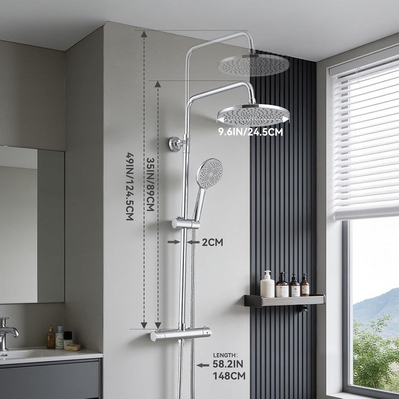 Thermostatic Shower Mixer Set 5 Jet Types Hand