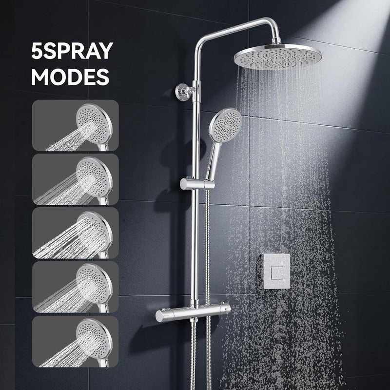 Thermostatic Shower Mixer Set 5 Jet Types Hand