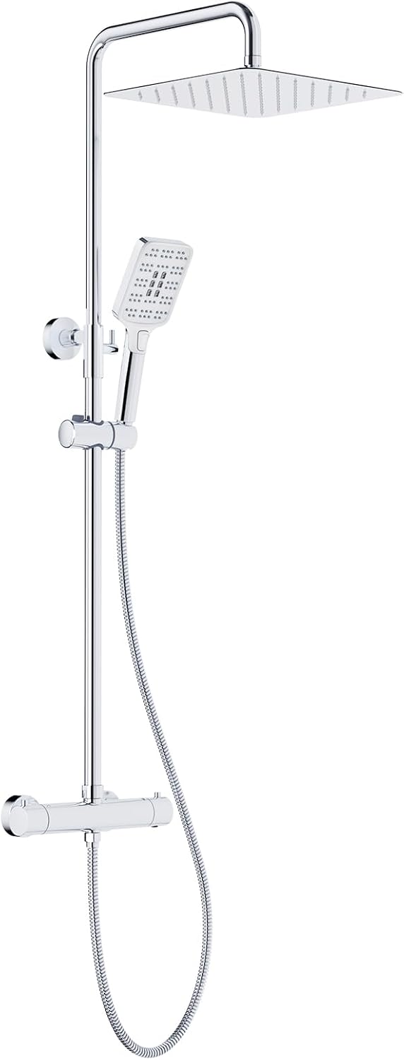 Thermostatic Shower Mixer Set Chrome 25CM Round Rainfall