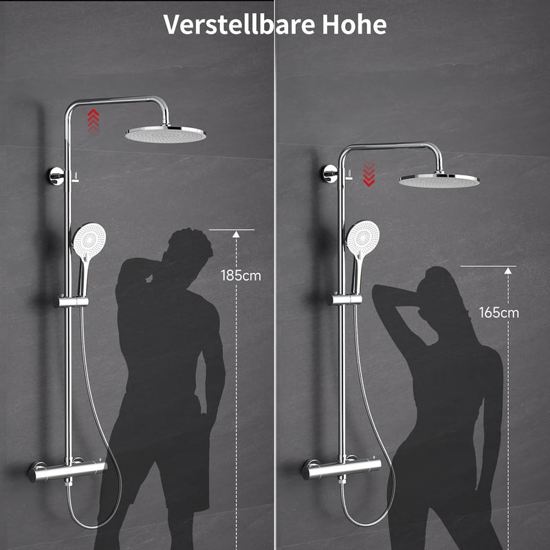 Thermostatic Shower Mixer Set Chrome 25CM Round Rainfall