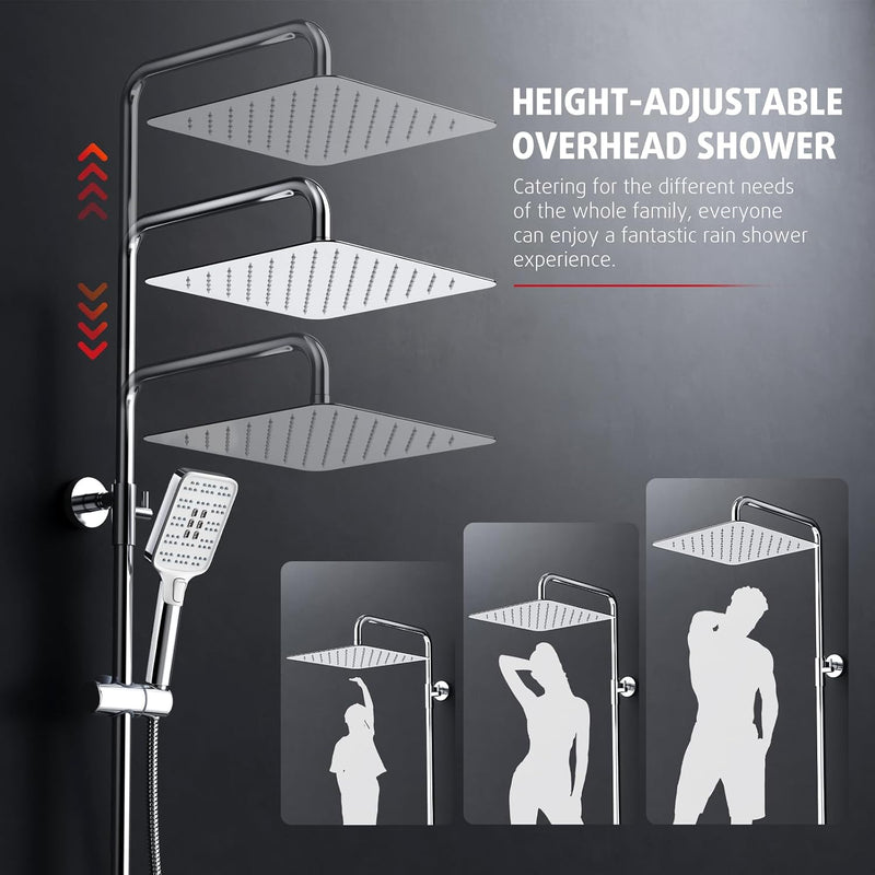 Thermostatic Shower Mixer Set Chrome 25CM Round Rainfall