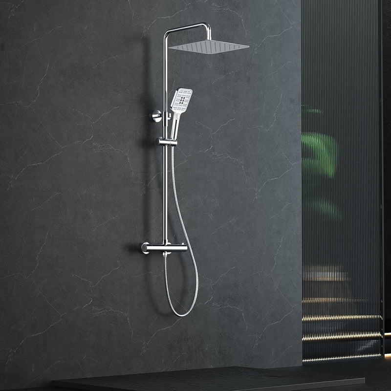 Thermostatic Shower Mixer Set Chrome 25CM Round Rainfall