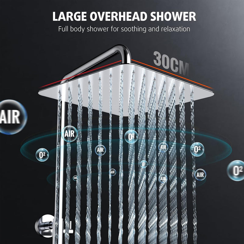 Thermostatic Shower Mixer Set Chrome 25CM Round Rainfall