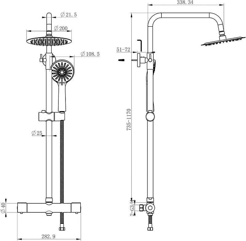 Thermostatic Shower Mixer Set Chrome Round 38 Degreesc