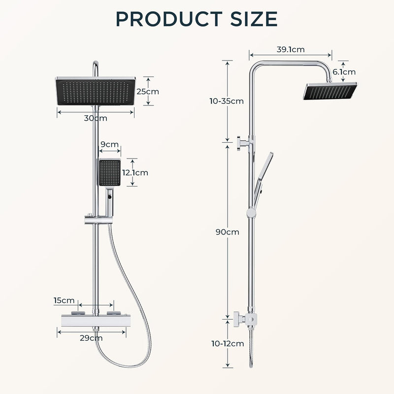 Thermostatic Shower Mixer Set Overhead Rainfall Chrome