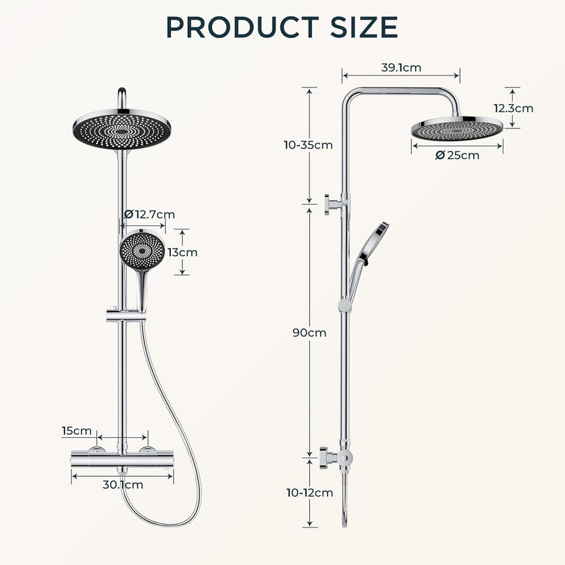 Thermostatic Shower Mixer Set Overhead Rainfall Chrome