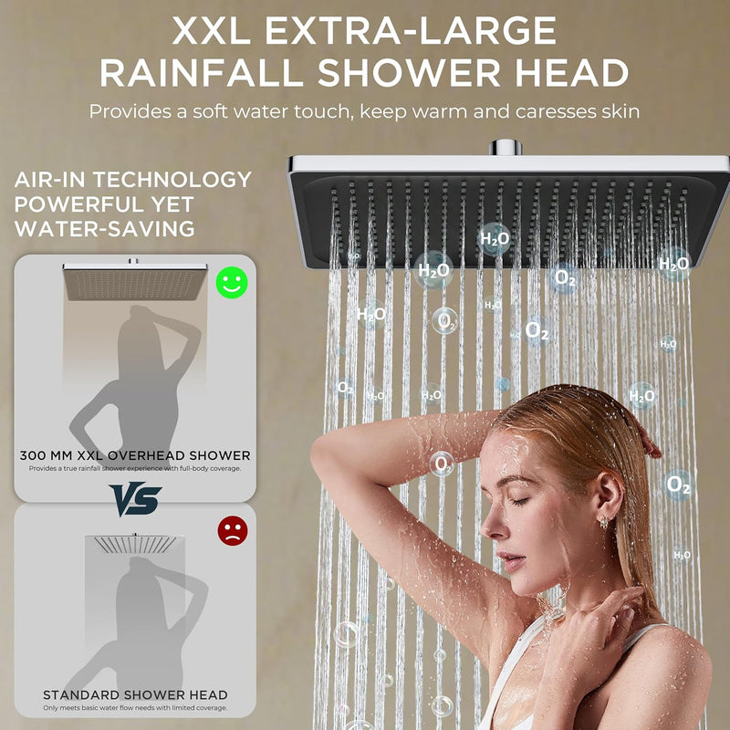 Thermostatic Shower Mixer Set Overhead Rainfall Chrome