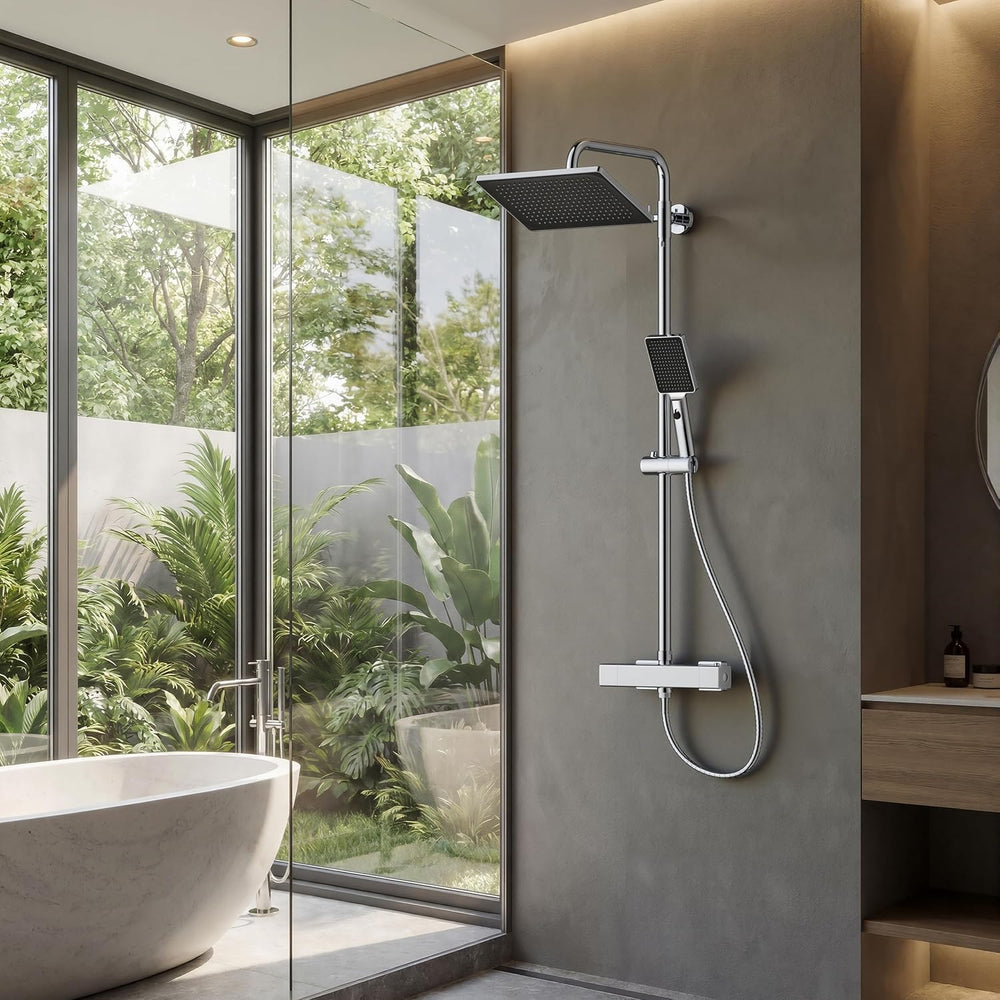 Thermostatic Shower Mixer Set Overhead Rainfall Chrome