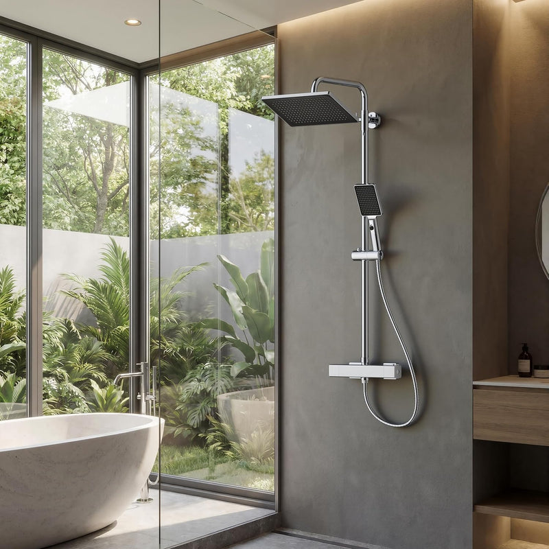 Thermostatic Shower Mixer Set Overhead Rainfall Chrome