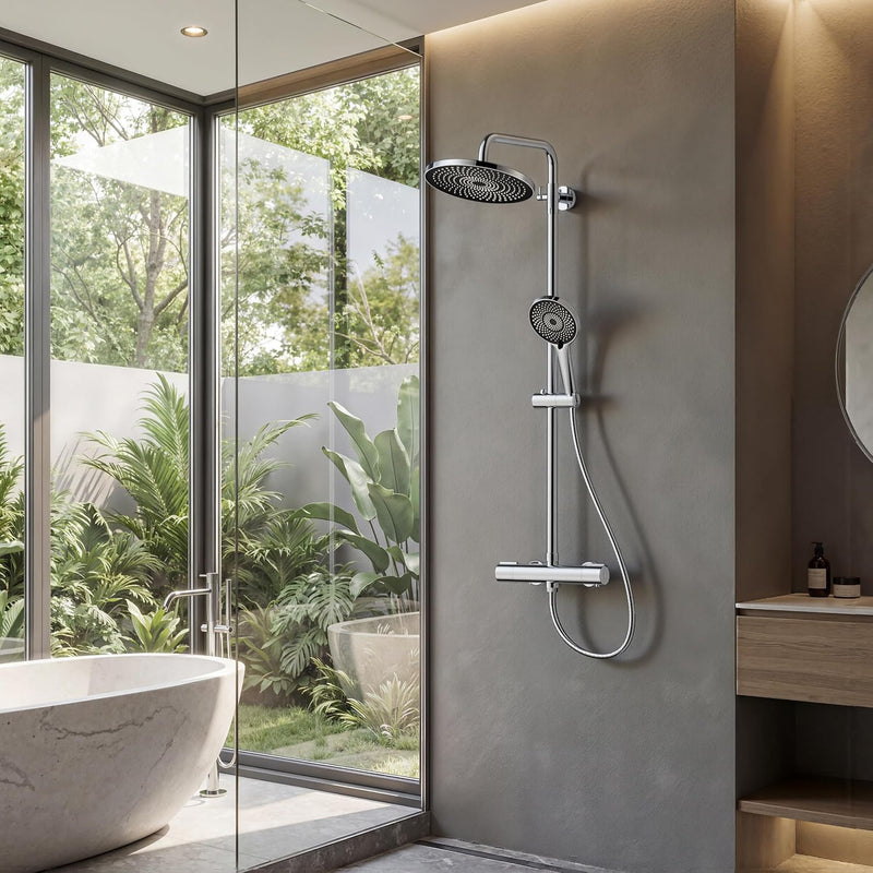 Thermostatic Shower Mixer Set Overhead Rainfall Chrome