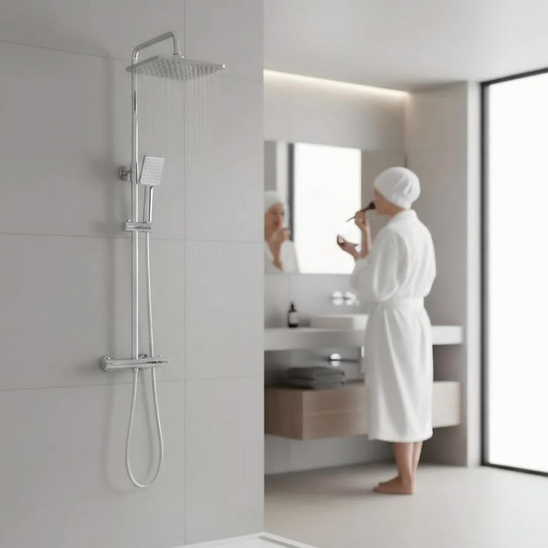 Thermostatic Shower Mixer Set Overhead Rainfall Handheld Bar