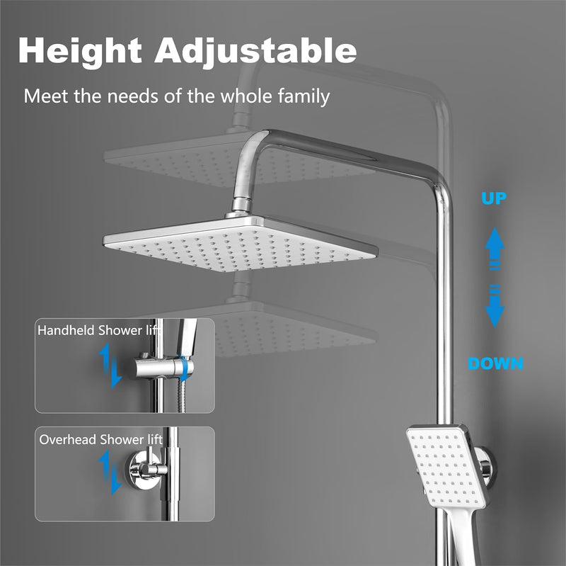 Thermostatic Shower Mixer Set Overhead Rainfall Handheld Bar